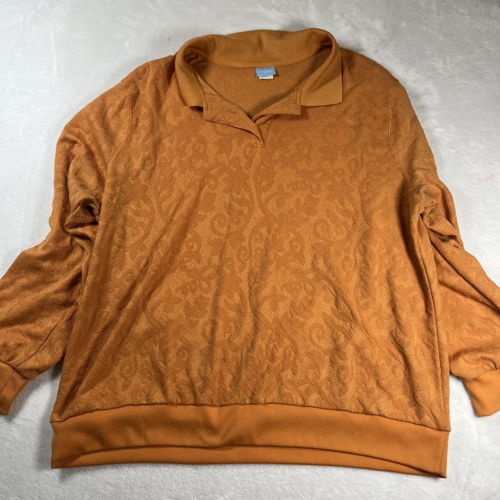 Comfort Corner Sweater Womens XXL Orange Textured Knit Polo Pullover Top‎